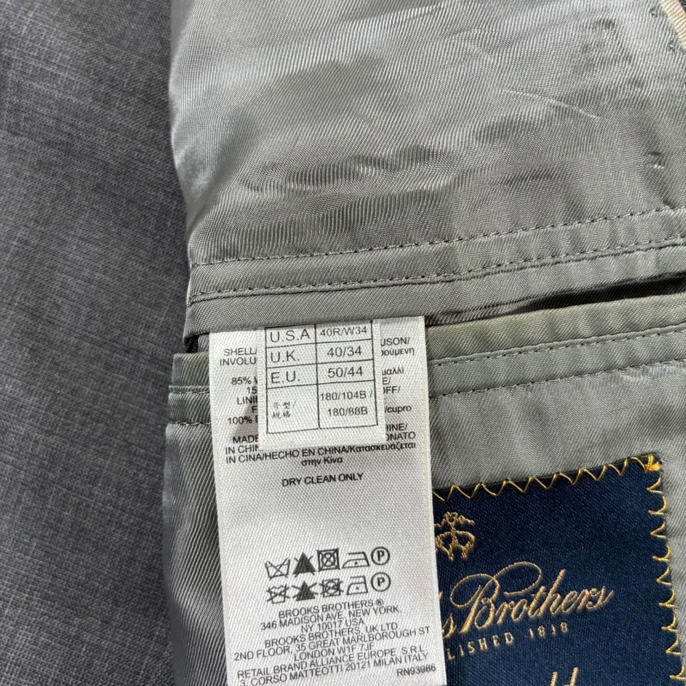 Brooks Brothers Fitzgerald BrooksCool Blazer 40R Grey Wool Full Canvas Modern